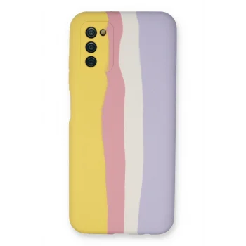 Mey İthalat®  Samsung Galaxy A03S Kılıf Ebruli Lansman Silikon - Sarı-Mavi