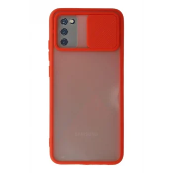 Mey İthalat®  Samsung Galaxy A03S Kılıf Palm Buzlu Kamera Sürgülü Silikon - Kırmızı