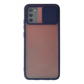 Mey İthalat®  Samsung Galaxy A03S Kılıf Palm Buzlu Kamera Sürgülü Silikon - Lacivert