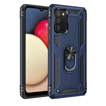 Mey İthalat®  Samsung Galaxy A03S Kılıf Sofya Yüzüklü Silikon Kapak - Lacivert