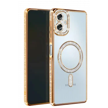 Mey İthalat®  Samsung Galaxy A06 Joke Simli Magneticsafe Kılıf - Gold