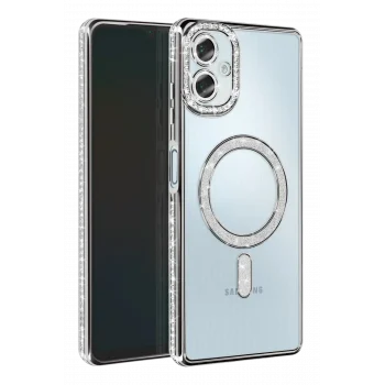 Mey İthalat®  Samsung Galaxy A06 Joke Simli Magneticsafe Kılıf - Gümüş
