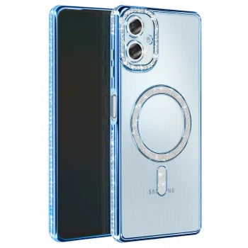 Mey İthalat®  Samsung Galaxy A06 Joke Simli Magneticsafe Kılıf - Mavi
