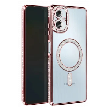 Mey İthalat®  Samsung Galaxy A06 Joke Simli Magneticsafe Kılıf - Pembe