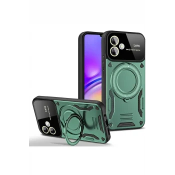 Mey İthalat®  Samsung Galaxy A06 Kılıf Joy Lens Standlı Kapak - Koyu Yeşil