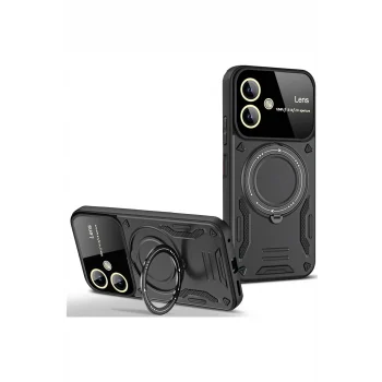 Mey İthalat®  Samsung Galaxy A06 Kılıf Joy Lens Standlı Kapak - Siyah