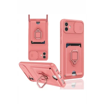 Mey İthalat®  Samsung Galaxy A06 Kılıf Zuma Kartvizitli Yüzüklü Silikon - Pembe