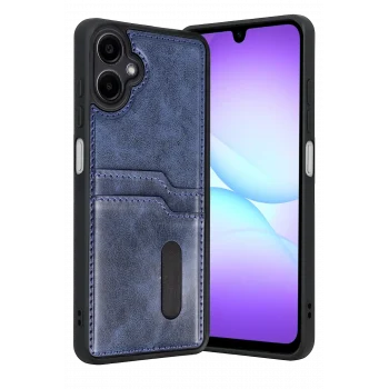 Mey İthalat®  Samsung Galaxy A07 4G Sara Kartvizitli Deri Kılıf - Lacivert