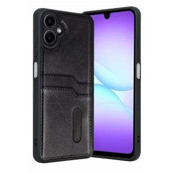 Mey İthalat®  Samsung Galaxy A07 4G Sara Kartvizitli Deri Kılıf - Siyah