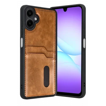 Mey İthalat®  Samsung Galaxy A07 4G Sara Kartvizitli Deri Kılıf - Taba