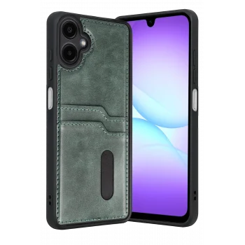 Mey İthalat®  Samsung Galaxy A07 4G Sara Kartvizitli Deri Kılıf - Yeşil