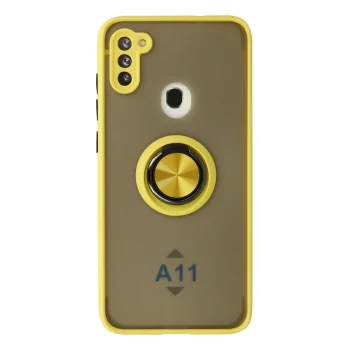 Mey İthalat®  Samsung Galaxy A11 Kılıf Montreal Yüzüklü Silikon Kapak - Sarı