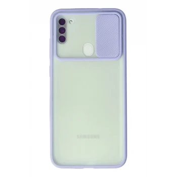 Mey İthalat®  Samsung Galaxy A11 Kılıf Palm Buzlu Kamera Sürgülü Silikon - Lila