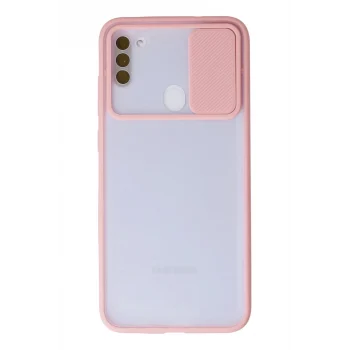 Mey İthalat®  Samsung Galaxy A11 Kılıf Palm Buzlu Kamera Sürgülü Silikon - Pembe