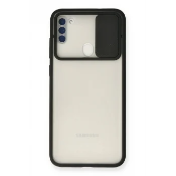 Mey İthalat®  Samsung Galaxy A11 Kılıf Palm Buzlu Kamera Sürgülü Silikon - Siyah