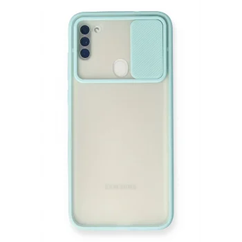 Mey İthalat®  Samsung Galaxy A11 Kılıf Palm Buzlu Kamera Sürgülü Silikon - Turkuaz