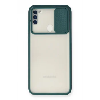 Mey İthalat®  Samsung Galaxy A11 Kılıf Palm Buzlu Kamera Sürgülü Silikon - Yeşil
