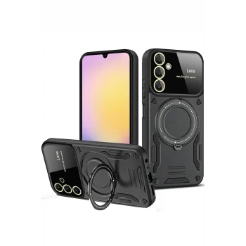 Mey İthalat®  Samsung Galaxy A15 4G Kılıf Joy Lens Standlı Kapak - Siyah