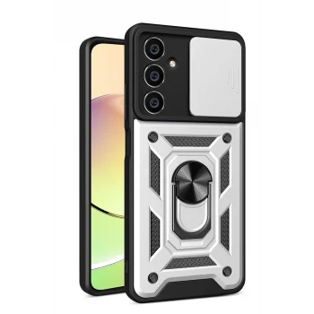 Mey İthalat®  Samsung Galaxy A15 4G Kılıf Pars Lens Yüzüklü Silikon - Gümüş