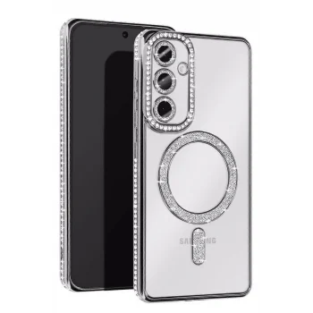 Mey İthalat®  Samsung Galaxy A17 5G Joke Simli Magneticsafe Kılıf - Gümüş