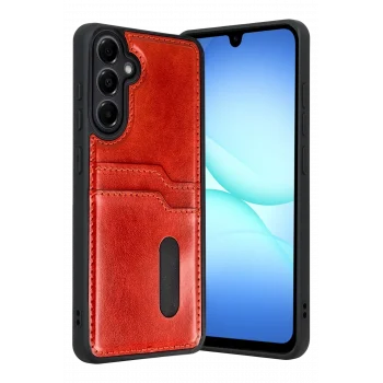 Mey İthalat®  Samsung Galaxy A17 5G Sara Kartvizitli Deri Kılıf - Kırmızı