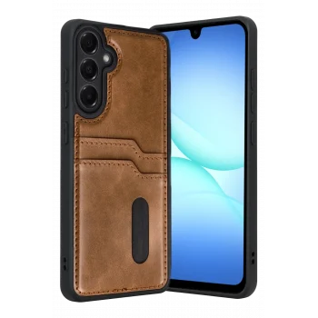 Mey İthalat®  Samsung Galaxy A17 5G Sara Kartvizitli Deri Kılıf - Taba