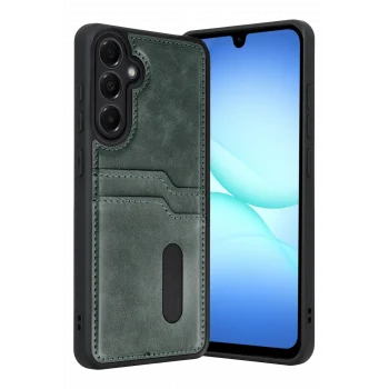 Mey İthalat®  Samsung Galaxy A17 5G Sara Kartvizitli Deri Kılıf - Yeşil