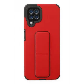 Mey İthalat®  Samsung Galaxy A22 Kılıf Mega Standlı Silikon - Kırmızı