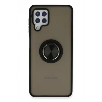 Mey İthalat®  Samsung Galaxy A22 Kılıf Montreal Yüzüklü Silikon Kapak - Siyah