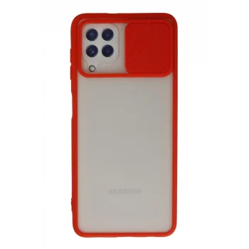 Mey İthalat®  Samsung Galaxy A22 Kılıf Palm Buzlu Kamera Sürgülü Silikon - Kırmızı