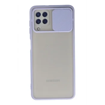 Mey İthalat®  Samsung Galaxy A22 Kılıf Palm Buzlu Kamera Sürgülü Silikon - Lila