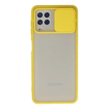 Mey İthalat®  Samsung Galaxy A22 Kılıf Palm Buzlu Kamera Sürgülü Silikon - Sarı