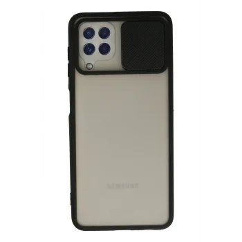 Mey İthalat®  Samsung Galaxy A22 Kılıf Palm Buzlu Kamera Sürgülü Silikon - Siyah