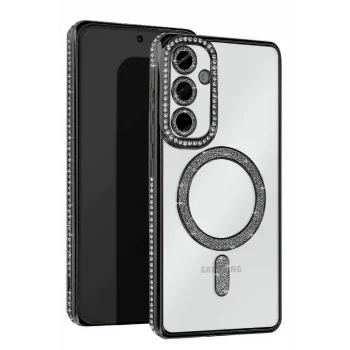 Mey İthalat®  Samsung Galaxy A25 5G Joke Simli Magneticsafe Kılıf - Siyah