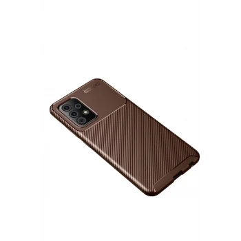 Mey İthalat®  Samsung Galaxy A52 Kılıf Auto Focus Karbon Kapak - Kahverengi