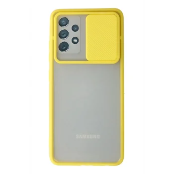 Mey İthalat®  Samsung Galaxy A52 Kılıf Palm Buzlu Kamera Sürgülü Silikon - Sarı