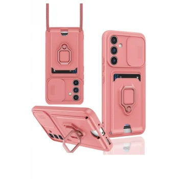 Mey İthalat®  Samsung Galaxy A54 5G Kılıf Zuma Kartvizitli Yüzüklü Silikon - Pembe