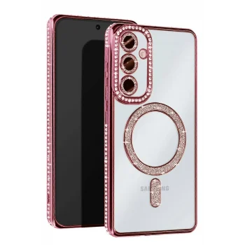 Mey İthalat®  Samsung Galaxy A56 Joke Simli Magneticsafe Kılıf - Pembe