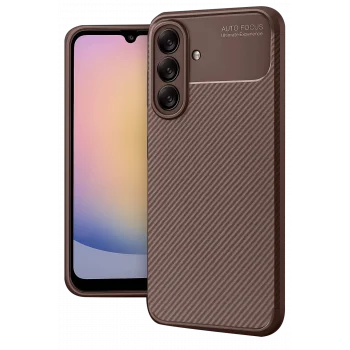 Mey İthalat®  Samsung Galaxy A56 Kılıf Auto Focus Karbon Kapak - Kahverengi