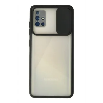 Mey İthalat®  Samsung Galaxy A71 Kılıf Palm Buzlu Kamera Sürgülü Silikon - Siyah
