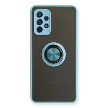 Mey İthalat®  Samsung Galaxy A72 Kılıf Montreal Yüzüklü Silikon Kapak - Buz Mavi
