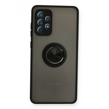 Mey İthalat®  Samsung Galaxy A72 Kılıf Montreal Yüzüklü Silikon Kapak - Siyah