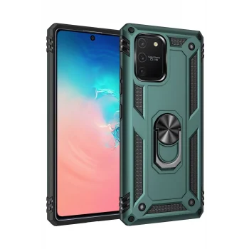 Mey İthalat®  Samsung Galaxy A91 / S10 Lite Kılıf Sofya Yüzüklü Silikon Kapak - Yeşil