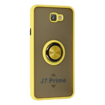 Mey İthalat®  Samsung Galaxy J7 Prime Kılıf Montreal Yüzüklü Silikon Kapak - Sarı
