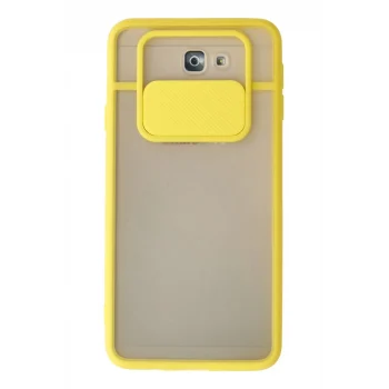 Mey İthalat®  Samsung Galaxy J7 Prime Kılıf Palm Buzlu Kamera Sürgülü Silikon - Sarı