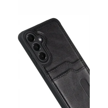 Mey İthalat®  Samsung Galaxy M15 Sara Kartvizitli Deri Kılıf - Siyah