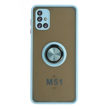 Mey İthalat®  Samsung Galaxy M51 Kılıf Montreal Yüzüklü Silikon Kapak - Buz Mavi