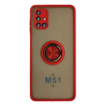Mey İthalat®  Samsung Galaxy M51 Kılıf Montreal Yüzüklü Silikon Kapak - Kırmızı