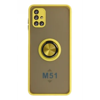 Mey İthalat®  Samsung Galaxy M51 Kılıf Montreal Yüzüklü Silikon Kapak - Sarı