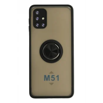 Mey İthalat®  Samsung Galaxy M51 Kılıf Montreal Yüzüklü Silikon Kapak - Siyah